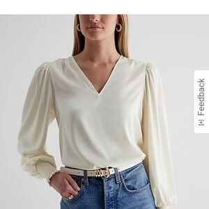 Express cream colored smocked cuff top